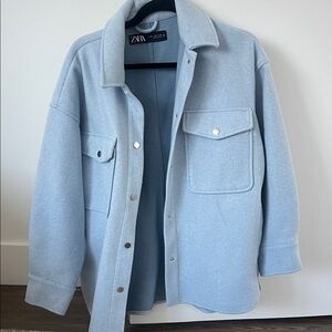Zara Pale Blue Wool-Blend coat